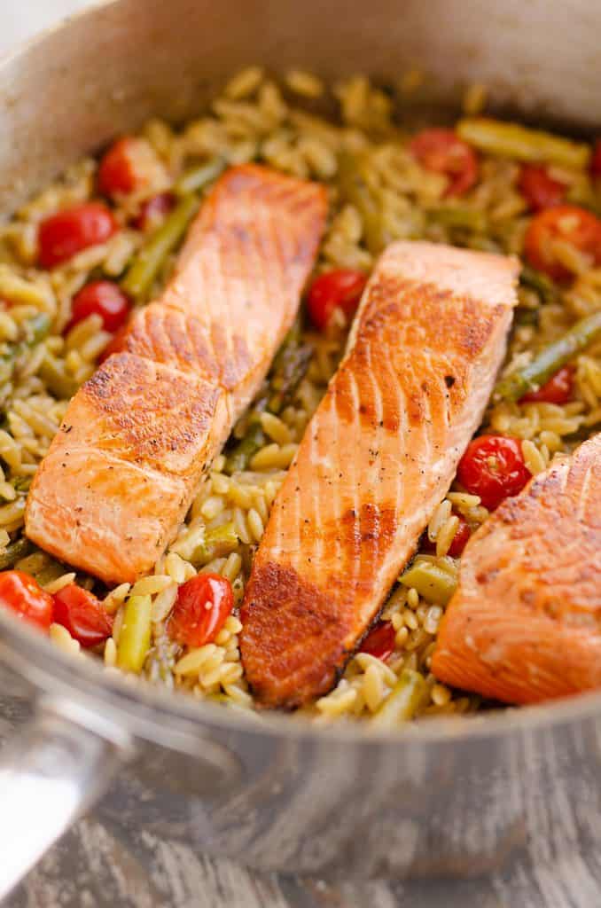 Lemon Salmon Orzo Skillet
