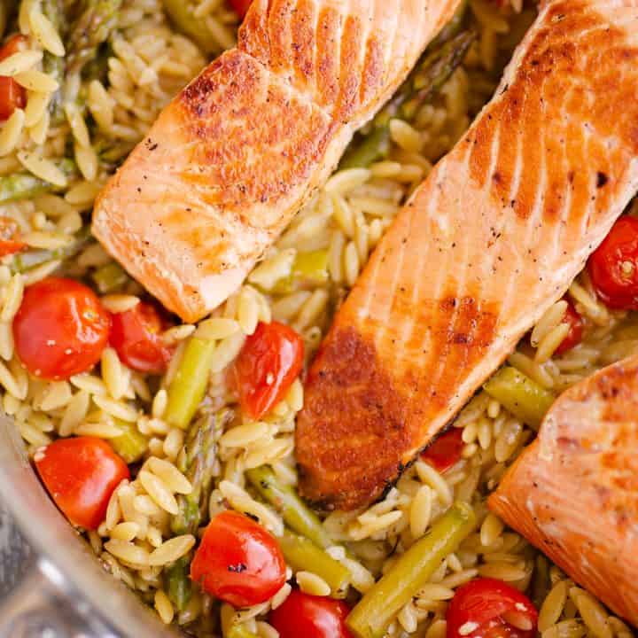 Lemon Salmon Orzo Skillet