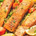 Lemon Salmon Orzo Skillet