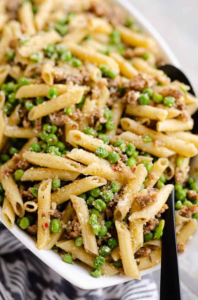 Brown Butter Sausage Penne Pasta served in one pot