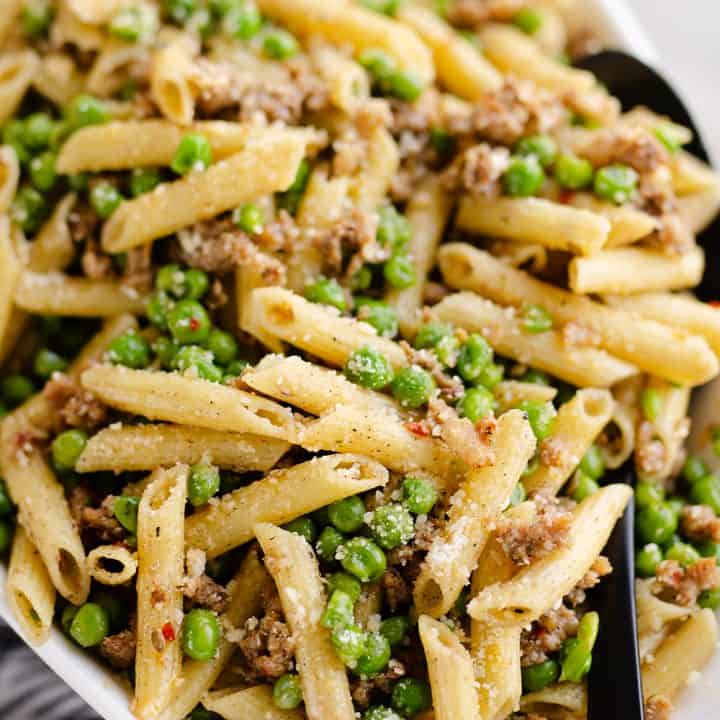 Brown Butter Sausage Penne Pasta served in one pot