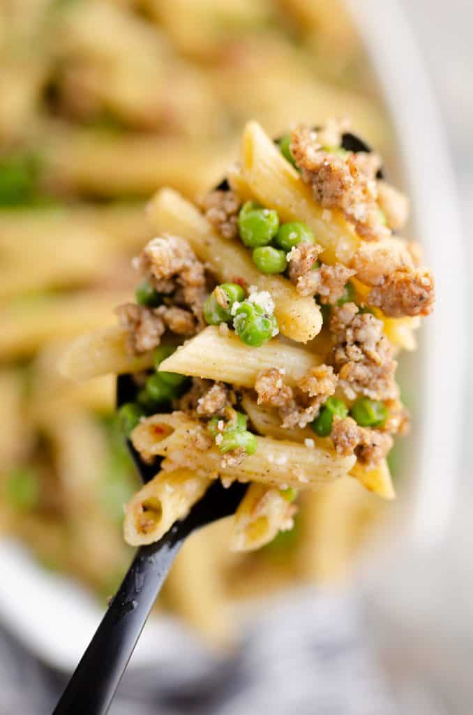 Brown Butter Sausage Penne Pasta spoonful
