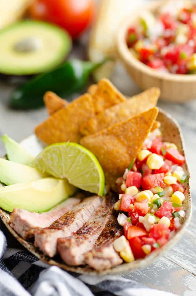 Garden Salsa Steak Bowl served in homemade bowl