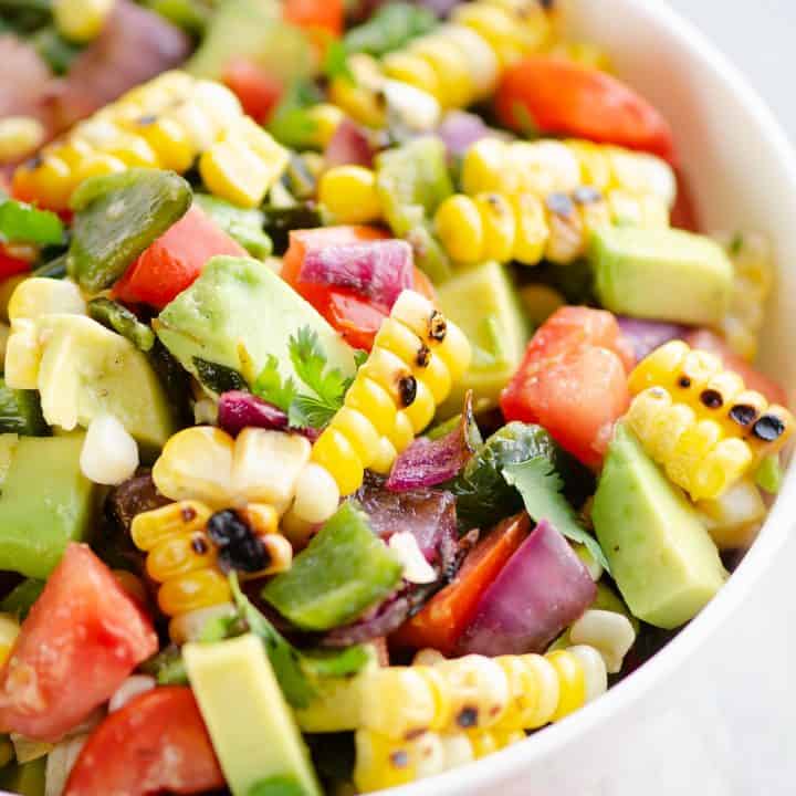 Grilled Corn Avocado Salad Recipe in serving bowl