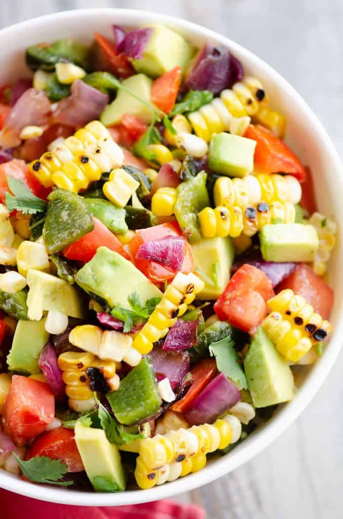 Grilled Corn Avocado Salad Recipe served in bowl