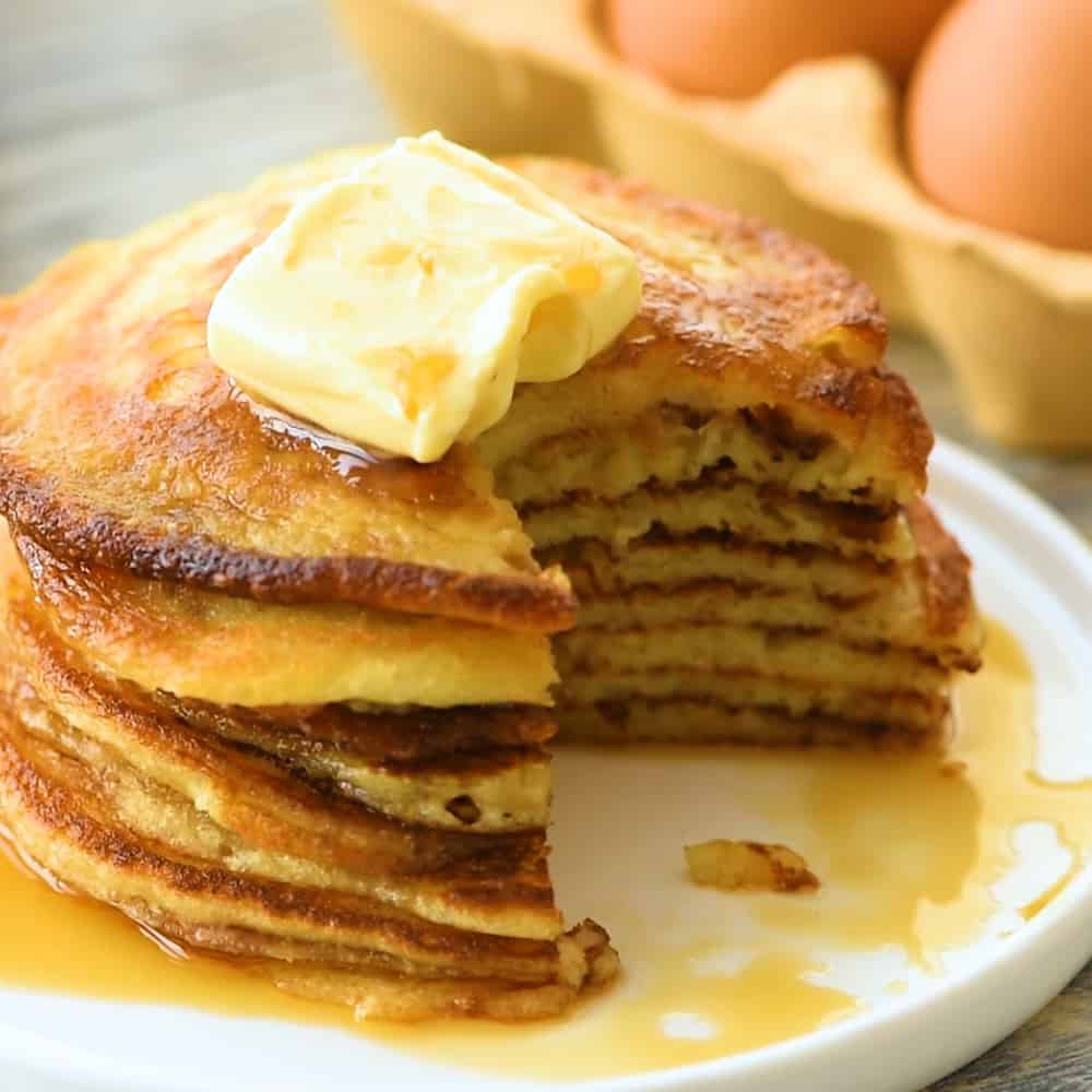 Best Buttermilk Pancake Recipe with bite taken out