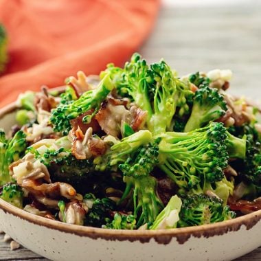 Broccoli Bacon Salad served on table