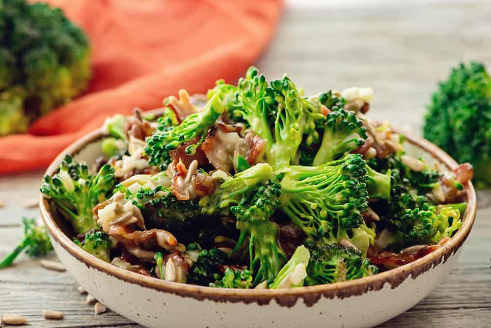 Broccoli Bacon Salad served on table