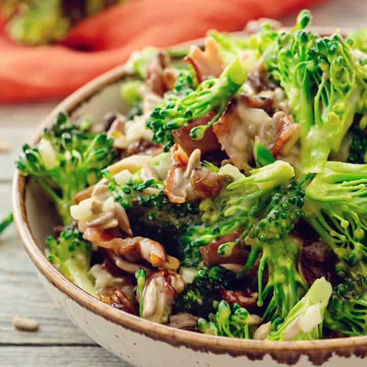 Broccoli Bacon Salad served in bowl