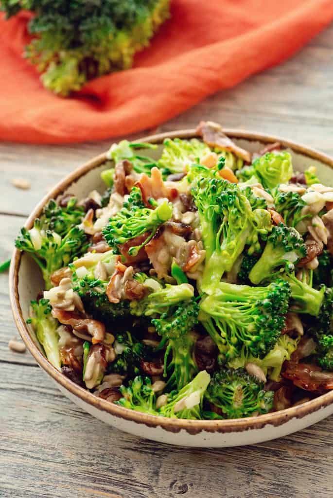 Broccoli Bacon Salad served on table