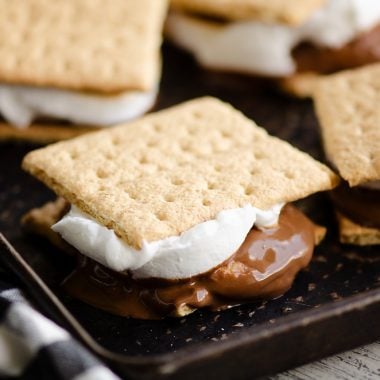 Peanut Butter Cup S'mores In The Oven on a sheet pan