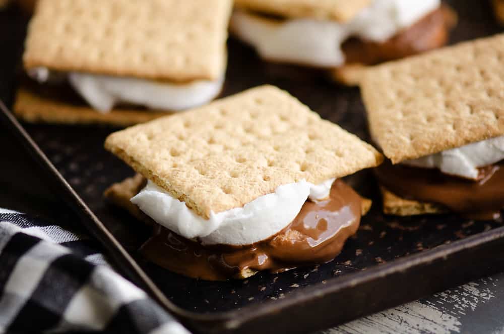 Peanut Butter Cup S'mores In The Oven on a sheet pan