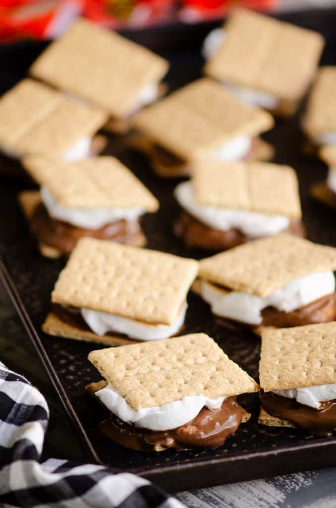 Peanut Butter Cup S'mores In The Oven on baking sheet