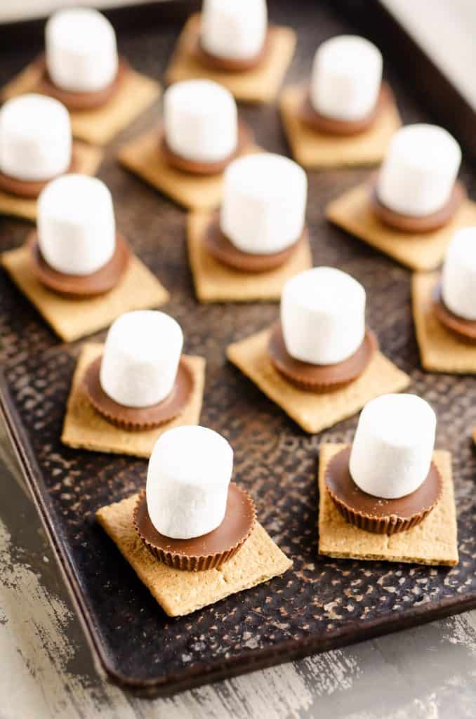 Peanut Butter Cup S'mores In The Oven ready to bake on sheet pan