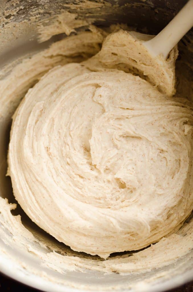 Brown Butter Buttercream in mixing bowl
