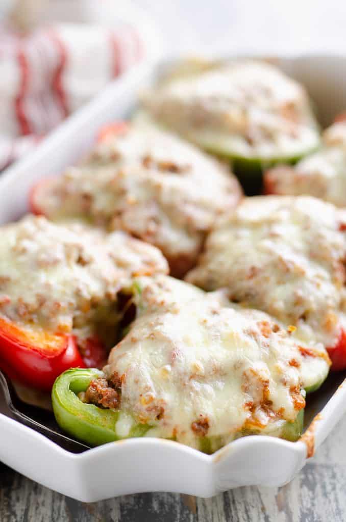Low Carb Southwest Stuffed Peppers baked in 9x13 pan