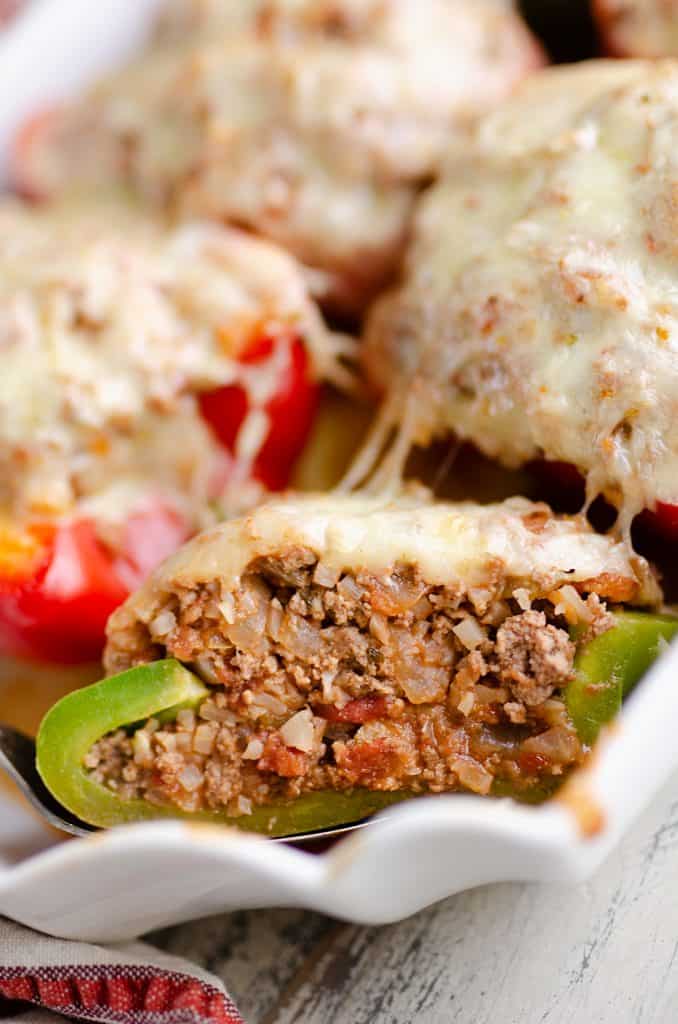 Low Carb Southwest Stuffed Peppers sliced in half