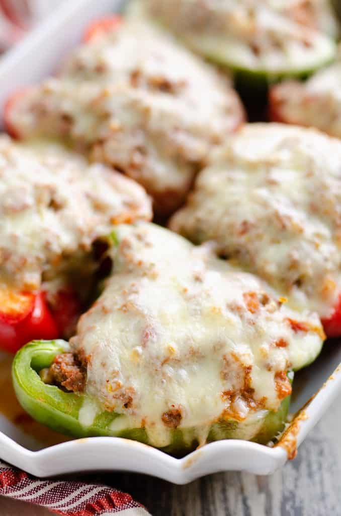 Low Carb Southwest Stuffed Peppers topped with cheese