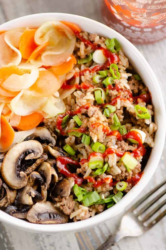 Pressure Cooker Korean Beef Bowl with fork