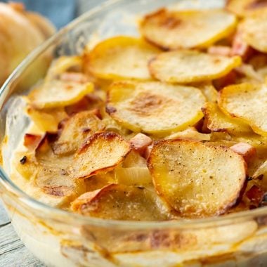 Scalloped Potatoes and Ham in casserole