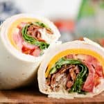 Turkey Bacon Parmesan Ranch Wrap sliced in half