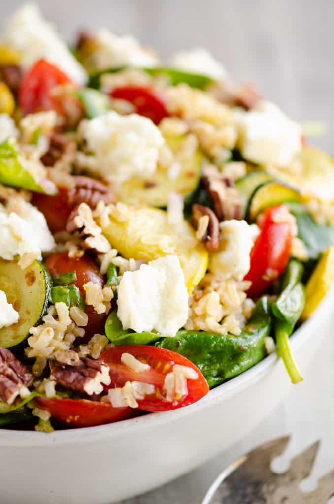 Brown Rice Honey Feta Squash and Brown Rice Salad in bowl