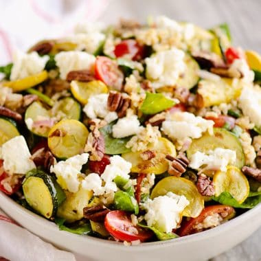 Brown Rice Honey Feta Squash and Brown Rice Salad on table