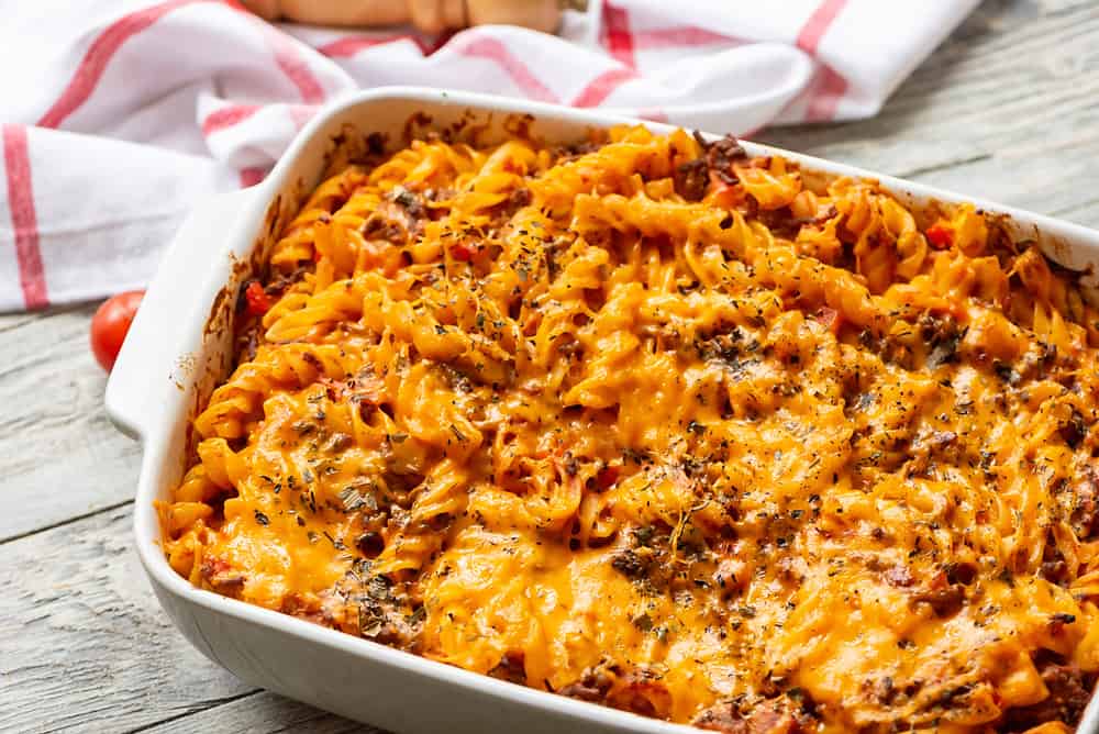 Hamburger Hotdish meal on table