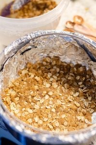 apple crisp being made in pressure cooker pan