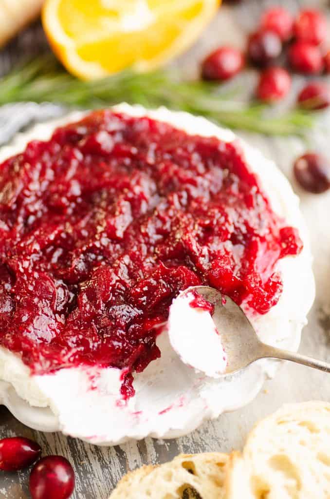 Cranberry Goat Cheese Appetizer served with spoon