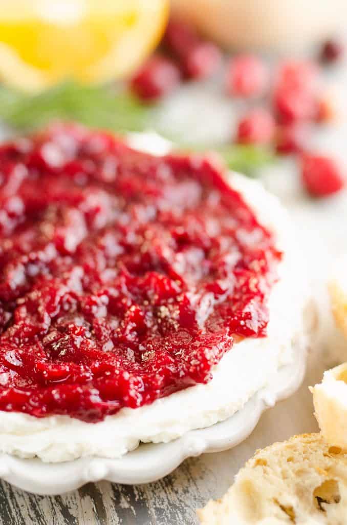 Cranberry Goat Cheese Appetizer served with bread on table