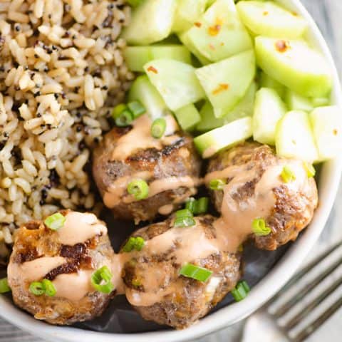 Honey Sriracha Meatball Bowls