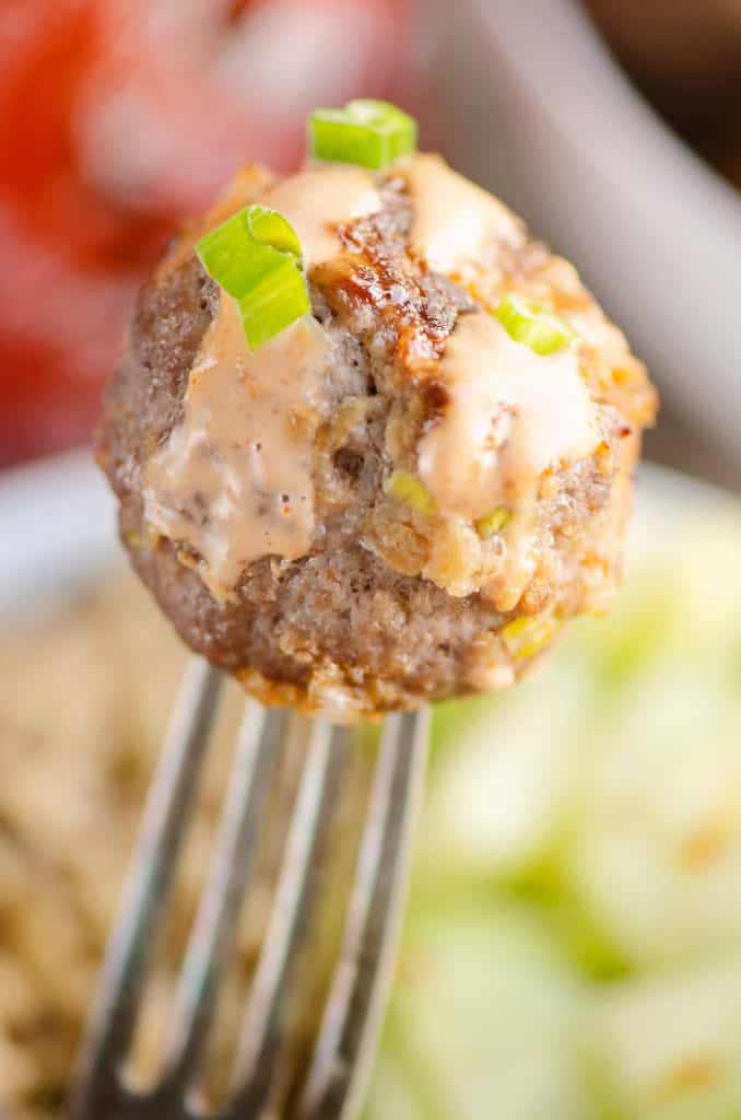 Honey Sriracha Meatball on Fork