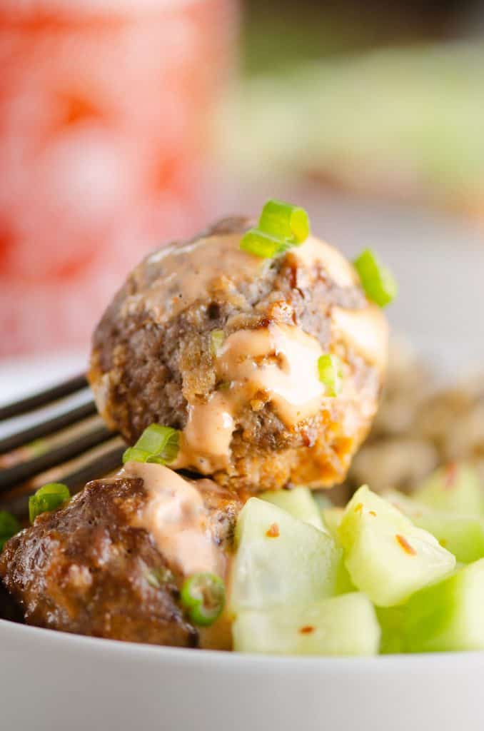 Honey Sriracha Meatball on Fork