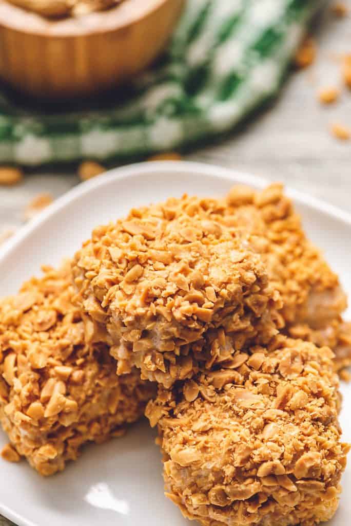 peanut squares stacked on plate