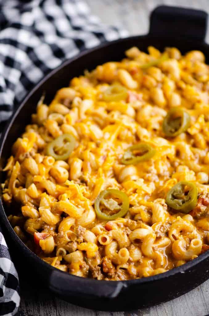 Pressure Cooker Taco Mac and Cheese in skillet