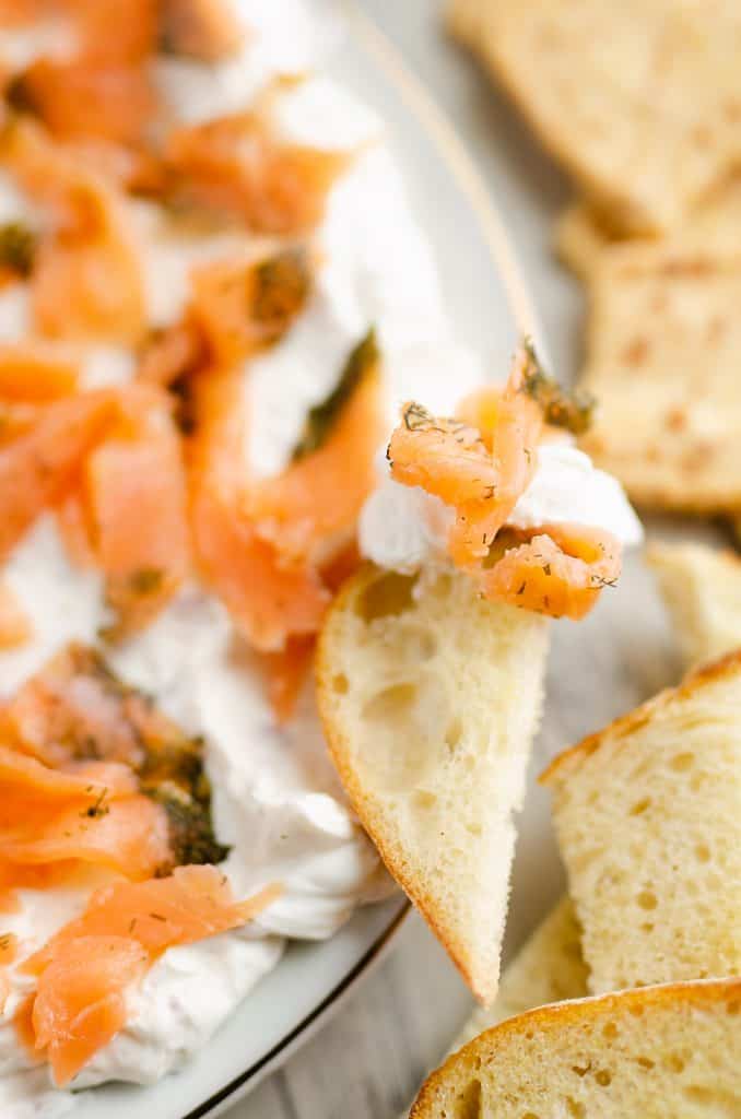 Smoked Salmon Cream Cheese Dip on bread