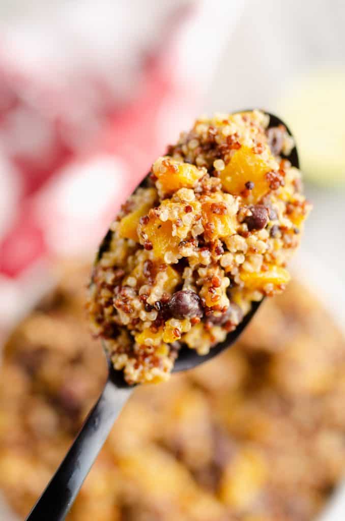 Southwest Quinoa Squash Salad on spoon