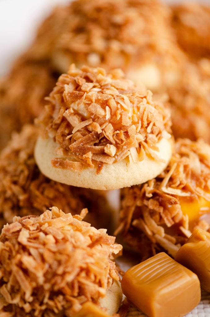 plate of toasted coconut marshmallow cookies with caramels