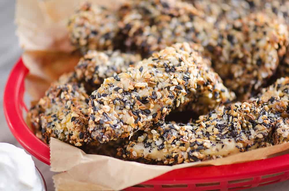 Air Fryer Everything Bagel Chicken Tenders in basket