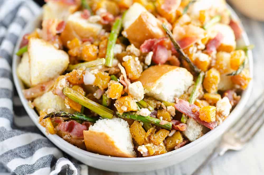 Butternut Squash Panzanella Salad on table