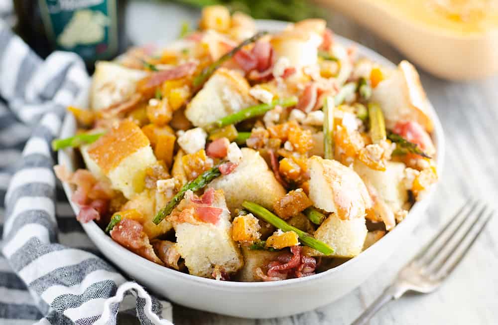 Butternut Squash Panzanella Salad served in bowl