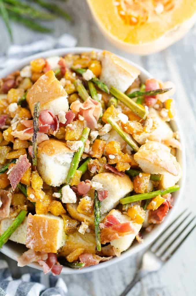 Butternut Squash Panzanella Salad on table