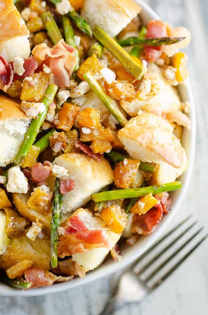 Butternut Squash Panzanella Salad served with fork