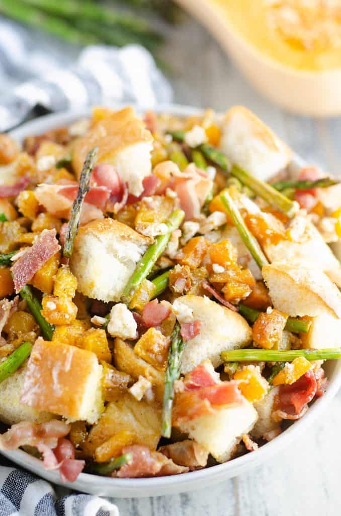 Butternut Squash Panzanella Salad on table