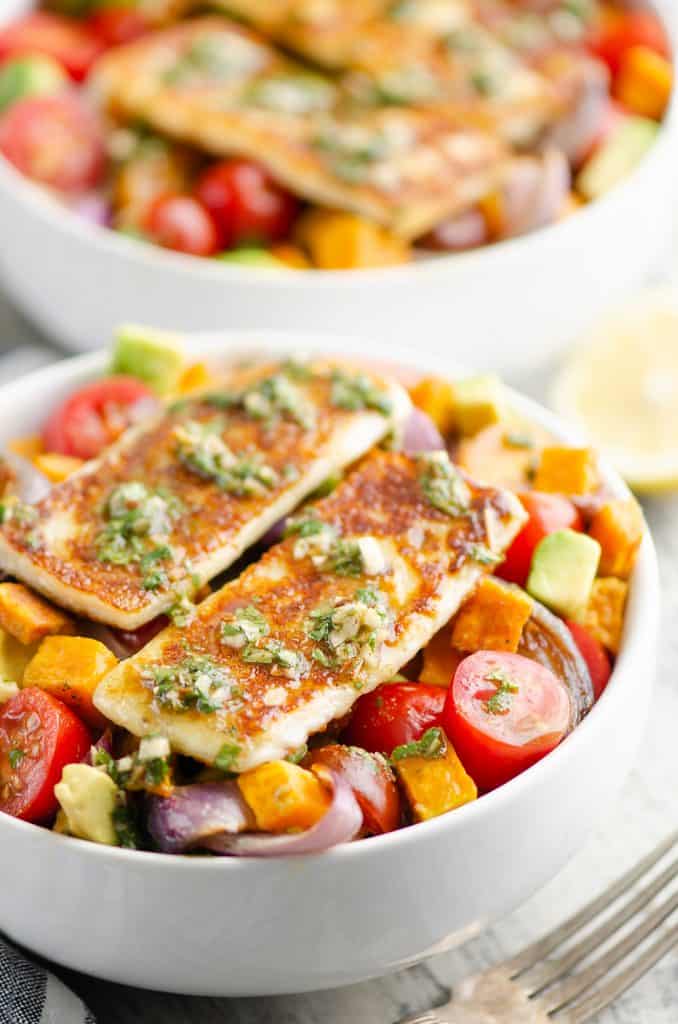  Chimichurri Roasted Vegetable Bowl topped with Haloumi Grilling Cheese