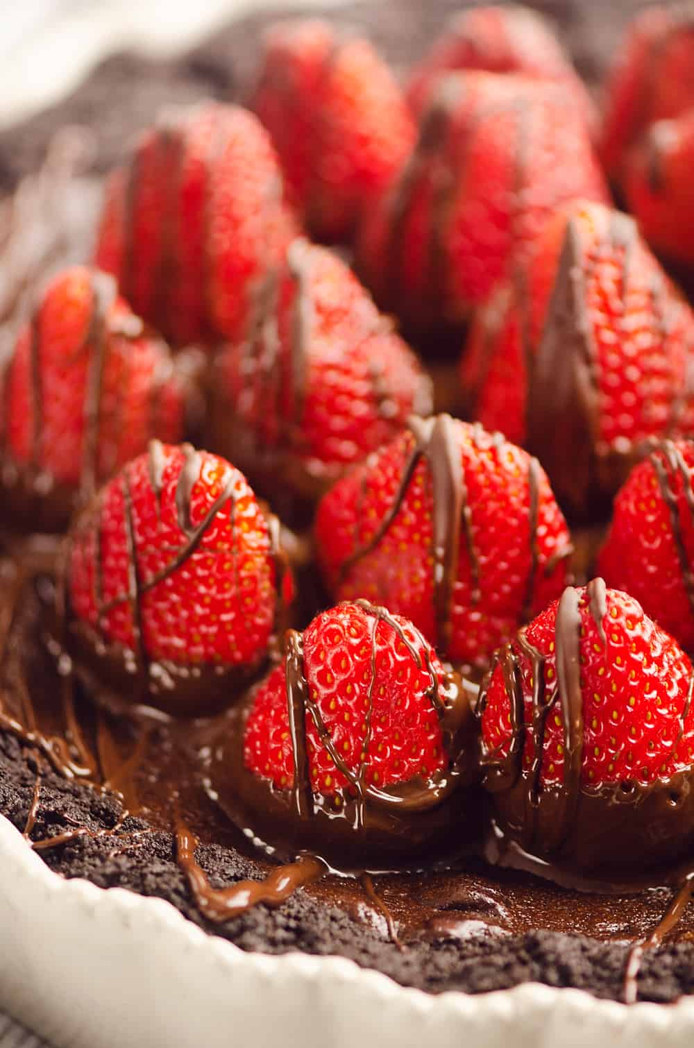 Chocolate Covered Strawberry Ganache Tart in pan