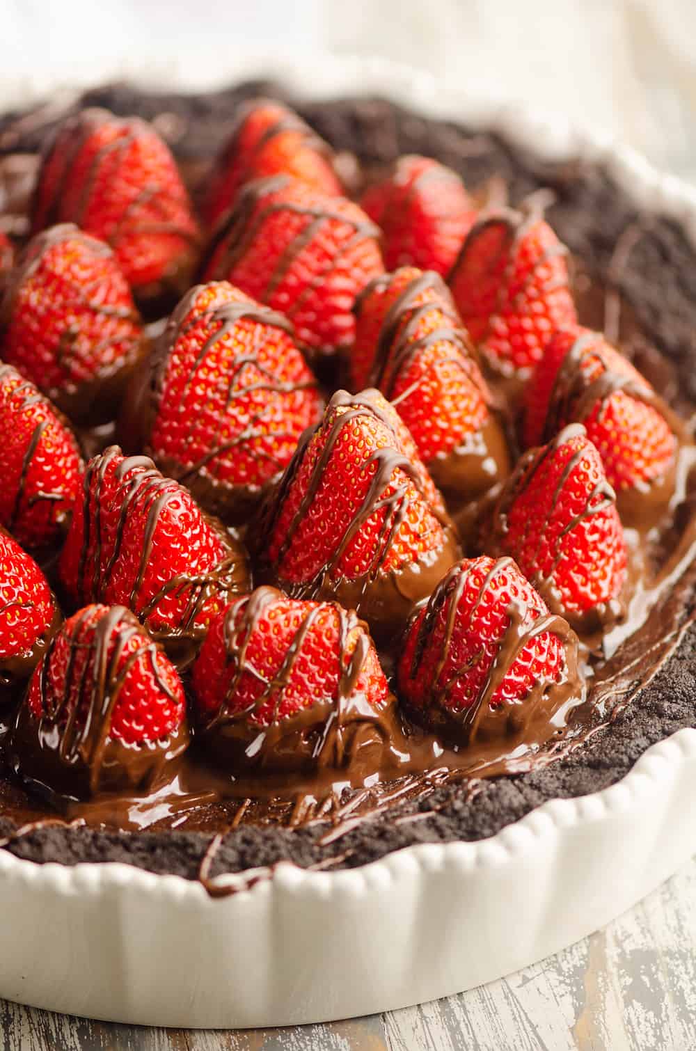 Chocolate Covered Strawberry Ganache Tart in pan