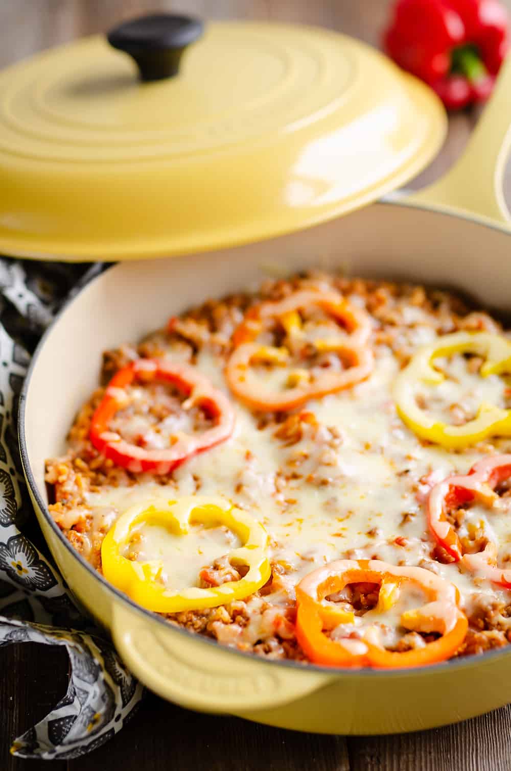 30 Minute Sausage Stuffed Pepper Skillet on table