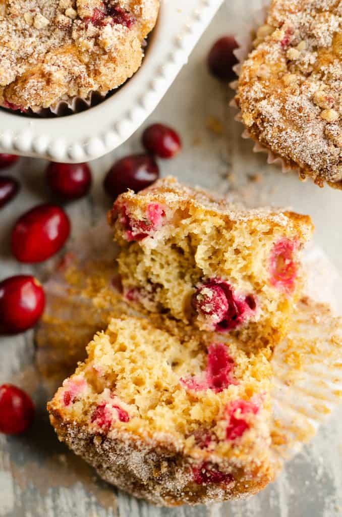 Cranberry Streusel Muffins broken in half